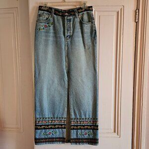 Vintage 90's Embroidered Jeans Skirt Maxi